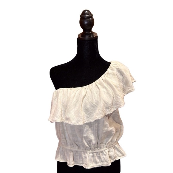 American Eagle Outfitters Ruffle One Shoulder L.Green/Cream Blouse Size-M NWT - Picture 1 of 9